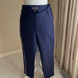 NWOT- “GOLFTINI” BEST SELLER STRETCH ANKLE PANT NAVY w/ pink stripe!